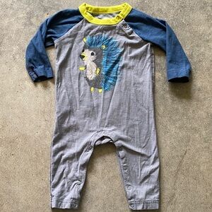 Tea Collection Blue and Gray Bodysuit with Hedgehog